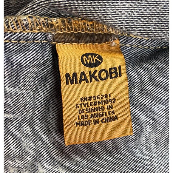 Makobi Mens 6XB Acid Wash Blue Denim Jean Track Jacket Distressed Faded Stripes - Picture 8 of 12